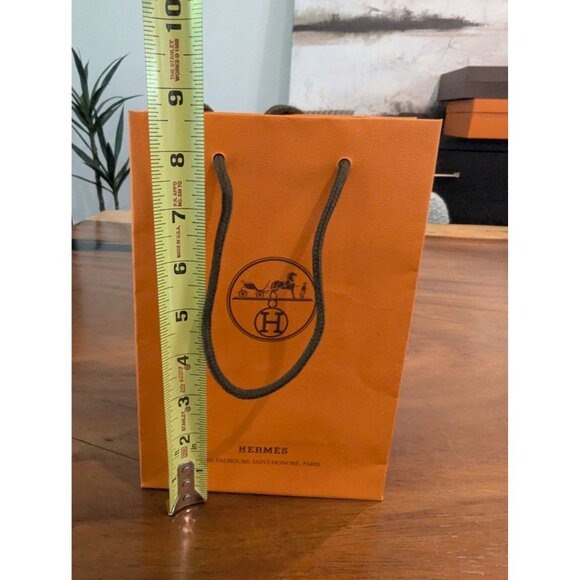 Hermes Luxury Orange Paper Shopping Bag With Rope Handles  8.5" - Picture 9 of 10